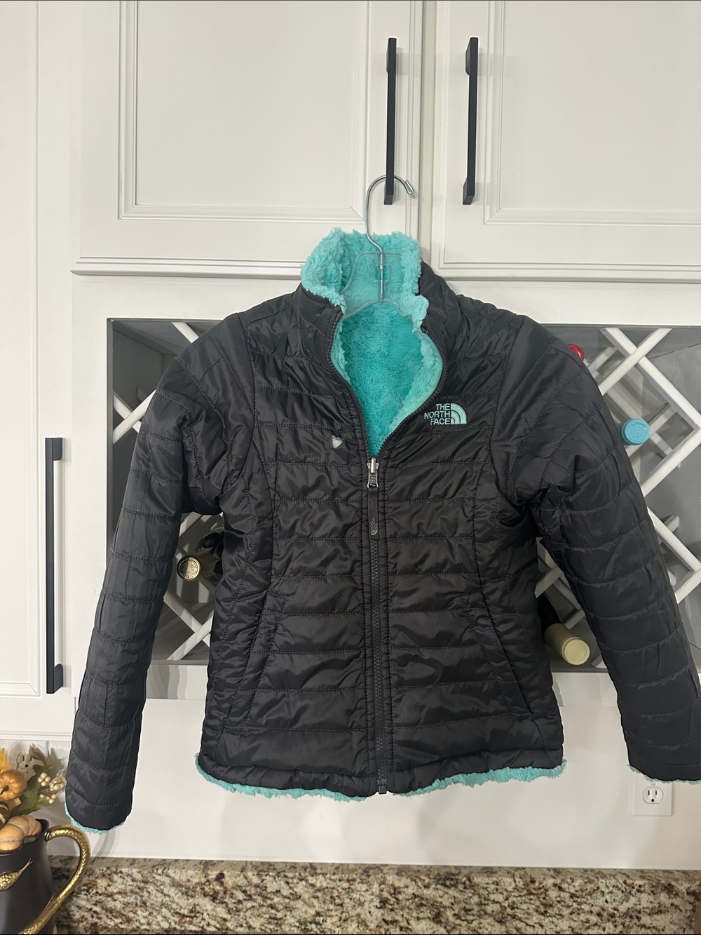 The North Face Black and Teal Reversible Puffer Jacket